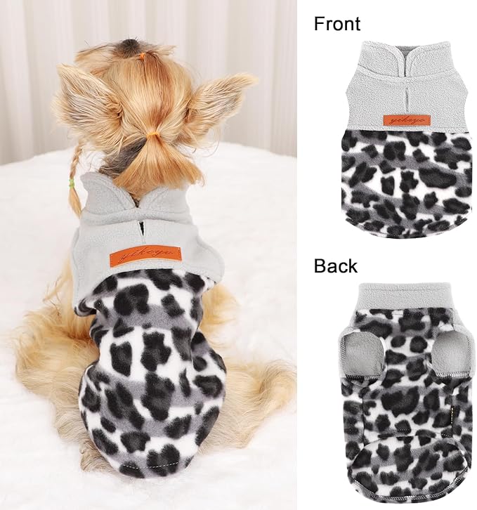 DaFuEn Dog Sweater, Dog Fleece Vest Winter Coat for Boy Girl, Pet Clothes Pullover, Soft Stretchy Puppy Sweater, Yorkie Teacup Chihuahua Jacket (Gray Leopard, XS)