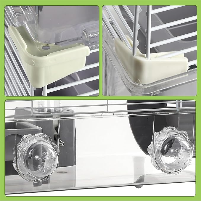 Hamster Cage Starter Kit 22″Lx12″Wx15″H with Combination of Bathtub & Food Bowl & Steps, φ6″ Exercise Wheel, Water Bottle, Sunroof, Lockable Door, Transparent/Gray