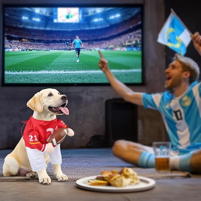 DELIFUR Football Player Dog Costume - Adjustable Funny Halloween Costume for Small Medium Dog (Football, Medium)