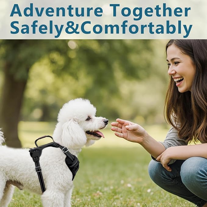 BARKBAY Dog Harness No Pull Oxford with ID Tag Pocket - Heavy Duty, Reflective, Easy Control for Large Dogs(Black Oxford,S)
