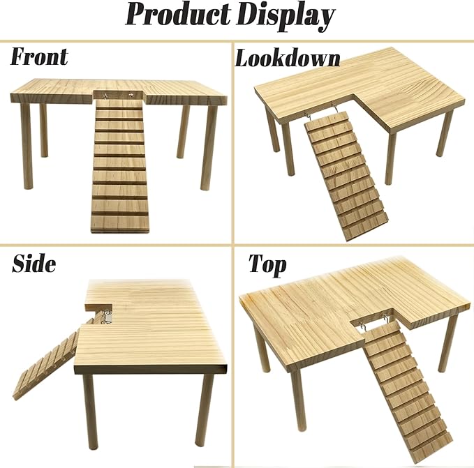 Hamster Platform with Ladder Wooden Syrian Hamsters Standing Platforms with Legs Set Wood Gerbils Climbing Bridge Toy Mouse Cage Accessories