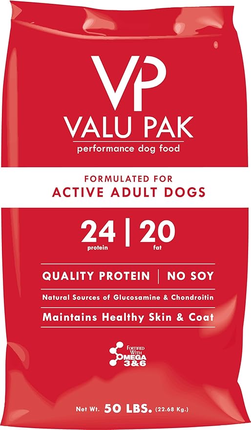 Valu-Pak Free 24-20 Peformance Dog Food, Active Adult Dogs, Soy Free, Glucosamine & Chondroitin, 50lbs