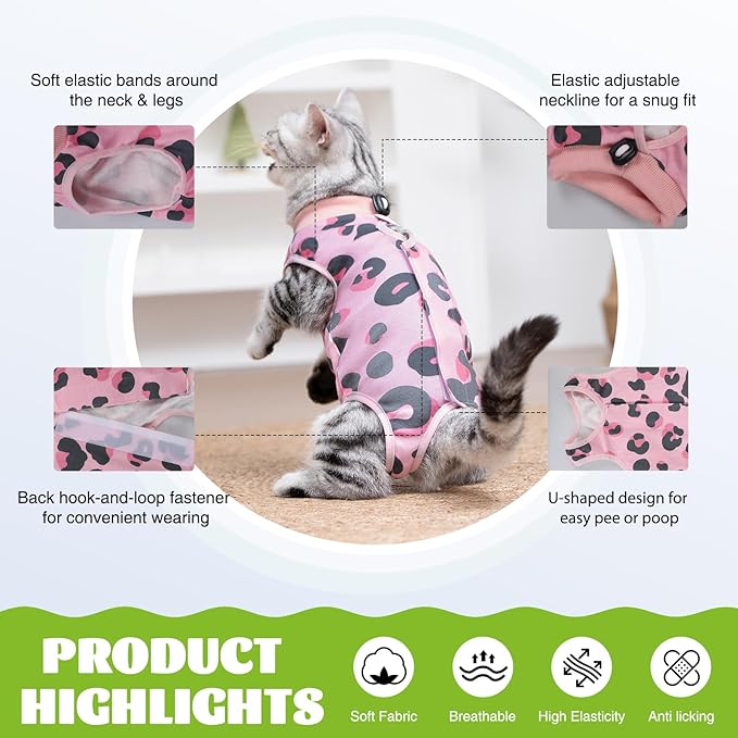 Cat Recovery Suit After Surgery, Anti Licking Onesie Postoperative Shirt for Female Spay Male Neuter, Soft Breathable Bodysuit Pajamas for Abdominal Wound Kitten E-Collar & Cone Alternative