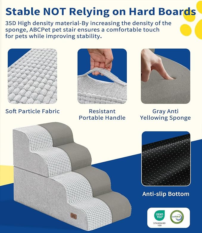 ABCPET Dog Step for Bed, Dog Stair 4-Step 35D Pet Stair 19.7" H for High Bed or Sofa Non-Slip Balanced Pet Step Indoor, Light Grey
