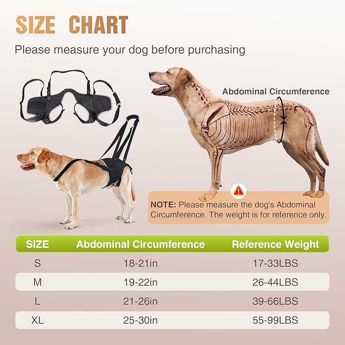 Dog Sling for Medium Dogs, Back Leg Support Harness for Mobility Assistance, Helps Support Dogs with Joint Issues, Walking Aid with Reflective Material, Size M