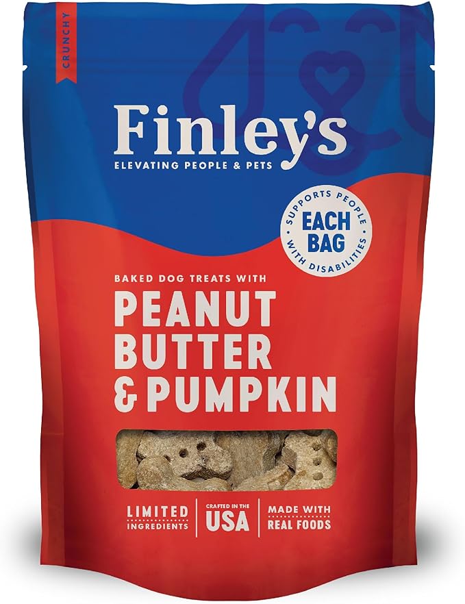 Finley's Crunchy Dog Biscuits, Peanut Butter and Pumpkin, Plant-Based Healthy Treats, Oven Baked Dog Cookies, 12oz, 1 Pack