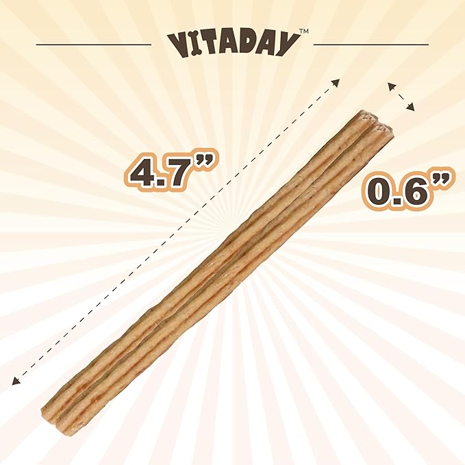 VITADAY Buffalo Dog Treats Stick (M) 8oz, Natural Low-Fat Chews for Training & Rewards, Limited Ingredient, Perfect for Medium Dogs & Puppies