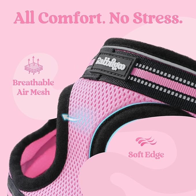 rabbitgoo Cat Harness and Leash Set for Walking Escape Proof, Adjustable Soft Kittens Vest with Reflective Strip for Cats, Comfortable Outdoor Vest, Pink, S