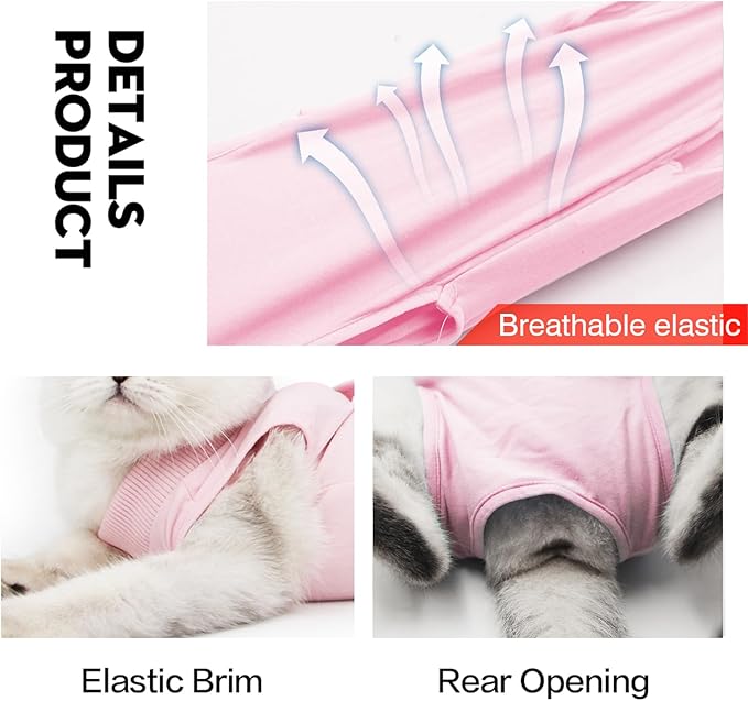 Cat Recovery Suit for Male and Female Surgical Post Surgery Soft Cone Onesie Shirt Clothes Neuter Licking Protective Diapers Outfit Cover Kitten Spay Collar(M, Pink)