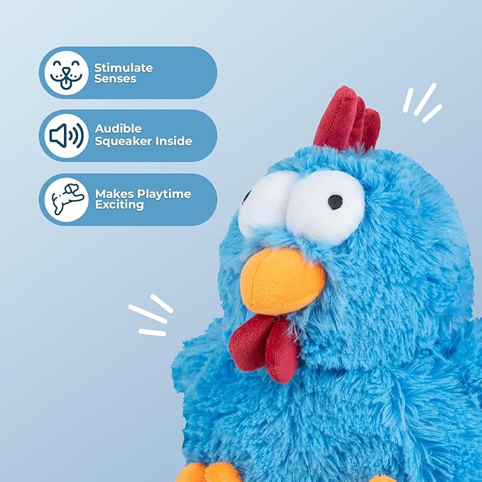 Best Pet Supplies Interactive Squeaky Dog Chew Toy, Ideal Dog Toys for Chewers, Small, Medium & Large Dogs, and Fetch Lovers - Cluck (Blue), Large