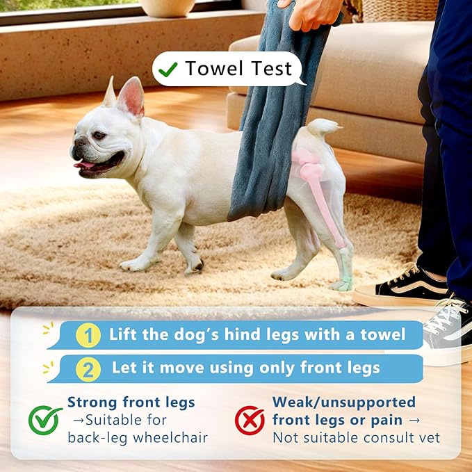 Dog Wheelchair for Back Legs, Adjustable Height/Length/Width, Sturdy Wheelchair with All-Terrain Shock-Absorbing Wheels, Mobility Support for Injured or Disabled Small & Medium Dogs & Cats