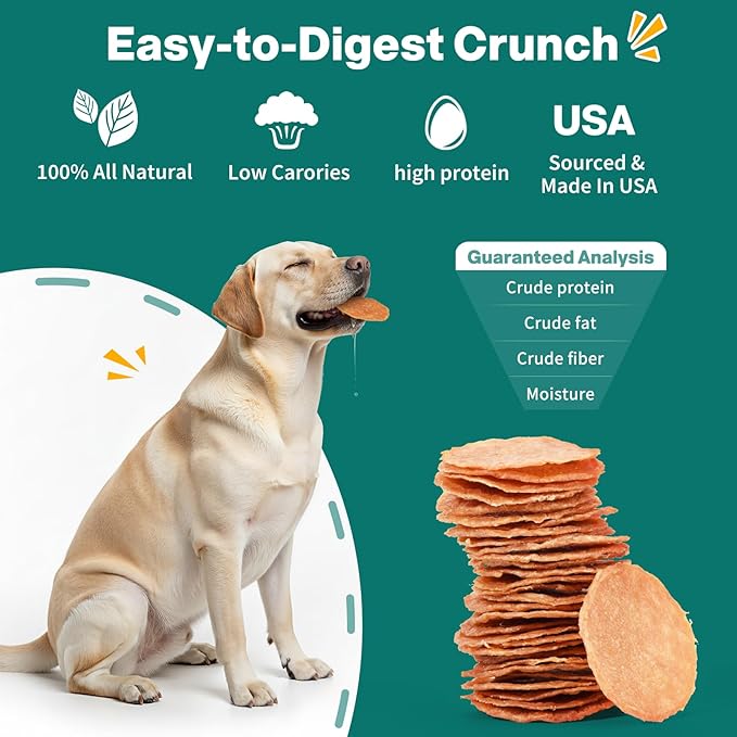 Dog Chicken Chips Treat - 6 oz, 100% Natural Ingredient Made in USA, High Protein Low Calorie Pet Training Chew Jerky Dried Food, Healthy Pet Supplies for Medium, Large Breeds & Puppy