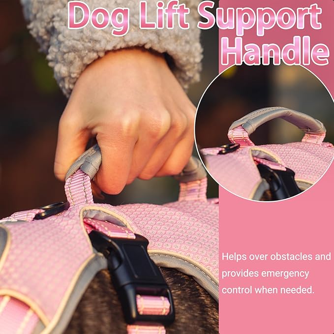 BELPRO Multi-Use Support Dog Harness, Escape Proof No Pull Reflective Adjustable Vest with Durable Handle, Dog Walking Harness for Big/Active Dogs (Pink, S)