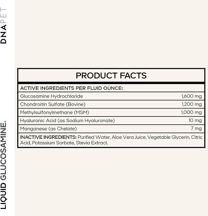 DNA Pet Liquid Glucosamine for Dogs - Glucosamine, Chondroitin, MSM, Hyaluronic Acid, Manganese Chelate for Pets - Liquid Dog Supplement - All Breeds - 8 fl oz