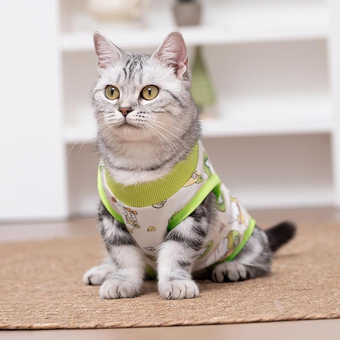 Cat Recovery Suit After Surgery, Anti Licking Onesie Postoperative Shirt for Female Spay Male Neuter, Soft Breathable Bodysuit Pajamas for Abdominal Wound Kitten E-Collar & Cone Alternative