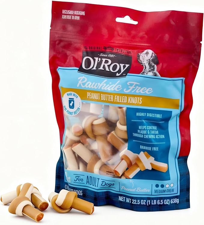Dog Chew Treats for Dogs, Peanut Butter & Chicken Flavor, Rawhide-Free Knotted Bones, 28 Count 22.5 oz, Easy to Chew Long-Lasting Treats for All Breeds