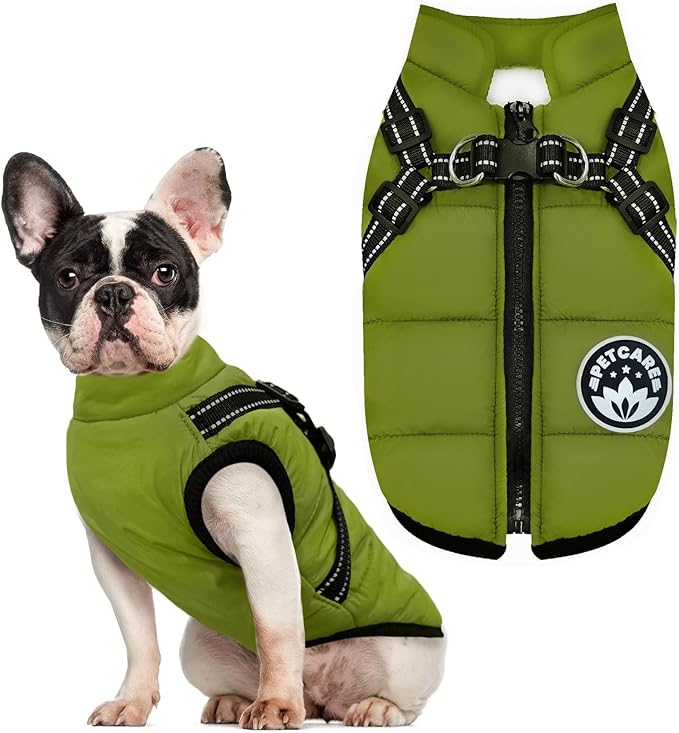 PETCARE Winter Dog Coat with Harness Built in Waterproof Dog Jackets Warm Pet Fleece Vest Windproof Snow Jacket Snowsuit Reflective Dogs Cold Weather Coats for Puppy Small Medium Large Dogs Cats