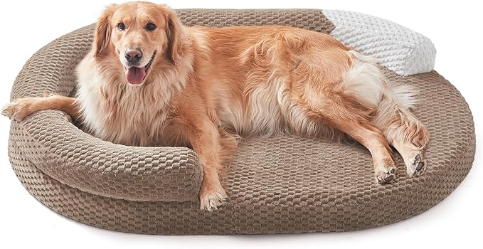 JOEJOY XL Orthopedic Dog Beds Large Sized Dog, Extra Large Washable Waterproof Oval Large Dog Bed with Removable Cover, Egg-Crate Foam Pet Bed with Bolster Sides & Non-Skid Bottom, Brown, 42''x31''