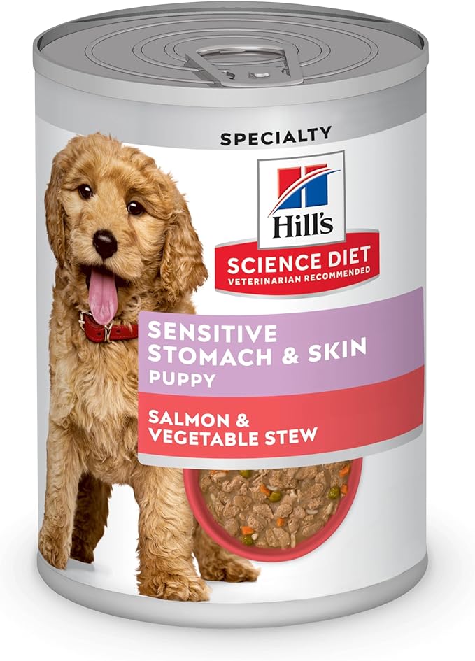 Hill's Science Diet Puppy Sensitive Stomach & Skin Wet Dog Food, Salmon & Vegetable Stew, 12.5 oz. Cans, 12-Pack