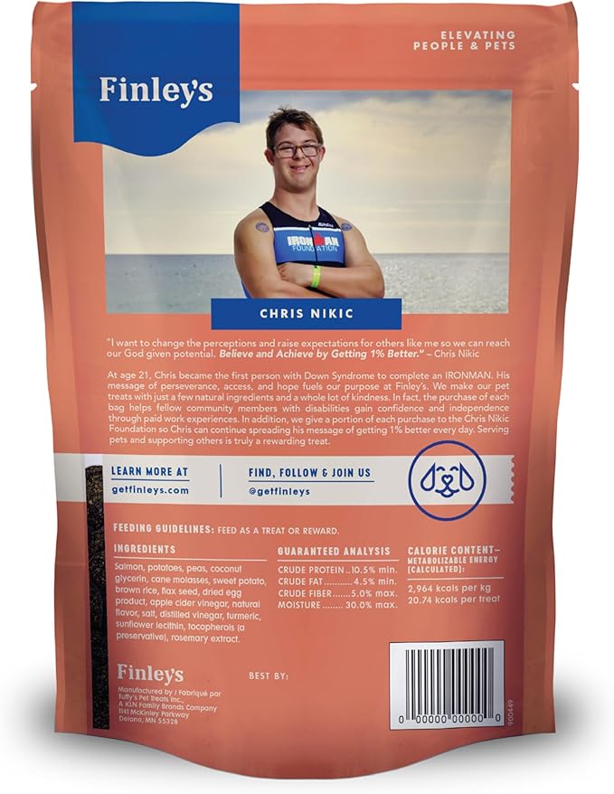 Finley's Salmon Hearty Bites, Soft & Chewy Treats for Dogs, Nutrient Packed, Sweet Potato & Flax Seed,12oz, 1 Pack