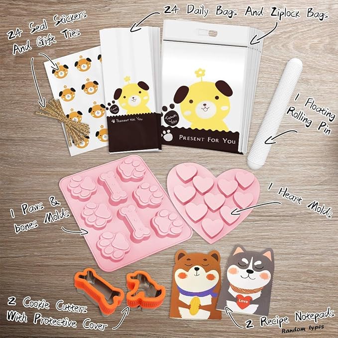 55 Pcs Dog Lovers Gifts, Make Your Own Dog Treats Kit, Including Bone Cookie Cutter and Silicone Molds, Bags, etc.
