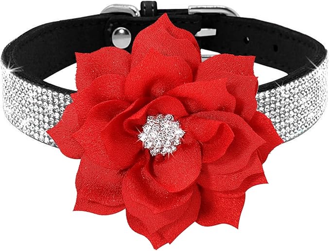 Cute Dazzling Sparkling Elegant Fancy Soft Suede Leather Bling Rhinestone Crystal Jeweled Pet Cat Dog Puppy Collar Dog Leash Combo Set (XXS(Neck 6-8"), Black-6)