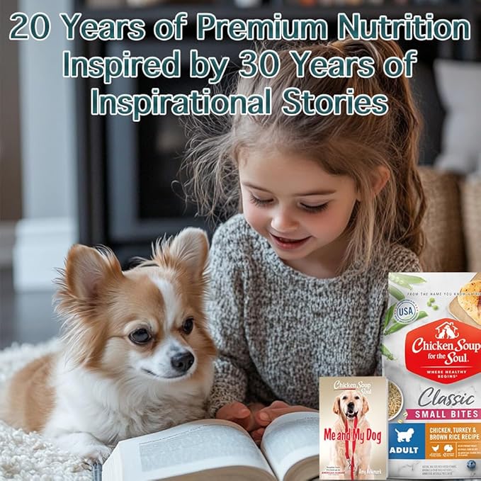 Chicken Soup for The Soul All Natural Premium Small Bites Adult Dry Dog Food, Real Meat First Ingredient, No by-Products, Supports Gut & Immune Health, Chicken, Turkey & Brown Rice, 28lb