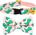Cat Collar Bow Set, Green Dinosaur Pink Background, Wedding/Birthday Breakaway Collar Bowtie for Kitten/Cat