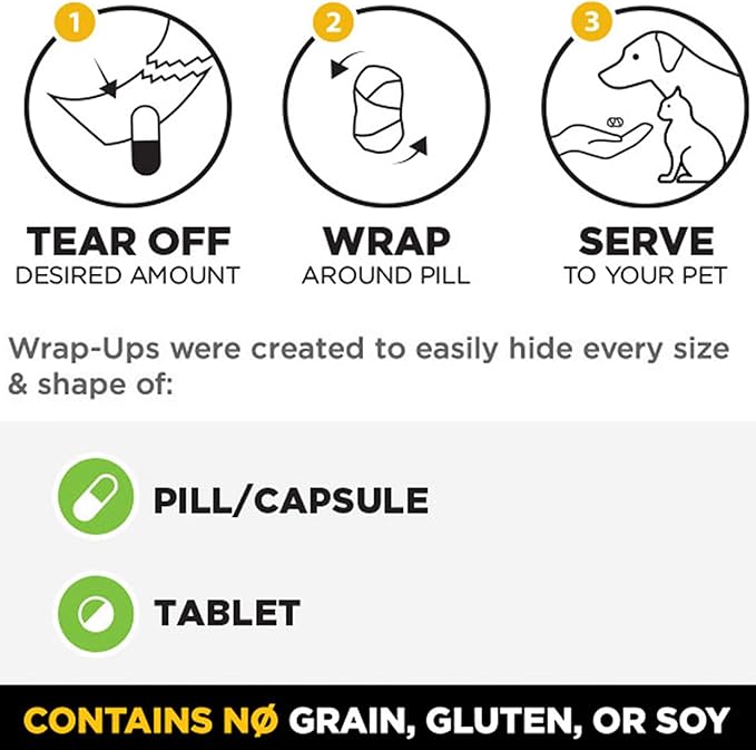 Stashios: Wrap-Ups: Pill Wrapper - Cheese - 30 Servings Bag, Dogs & Cats, Pet Treat Hides Any Size Pills, All Natural Limited Ingredients, USA Made (Pack of 2)