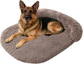 Calming Dog Beds for Medium Large Dogs, Orthopedic Cushion Plush Large Pet Bed Lounge with Washable Cover, Anti-Anxiety Soft Fluffy Faux Fur Fits up to 60 lbs Pets (Oval, Brown 40"x30")