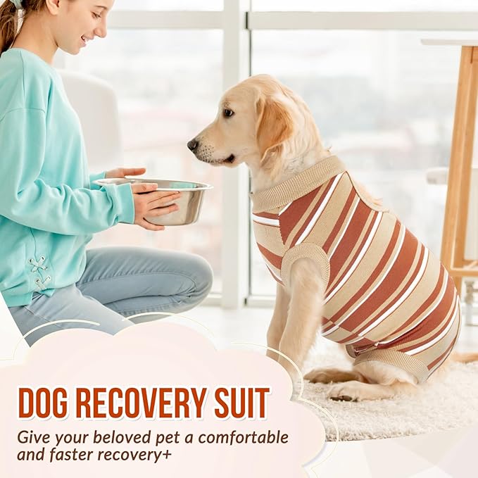 Lukovee Recovery Suit for Dogs, Onesie Surgery Recovery Suit for Female Male Dogs, Abdominal Wounds Cone E-Collar Alternative Prevent Licking Spay Recovery Suit (Brown Stripes,M)