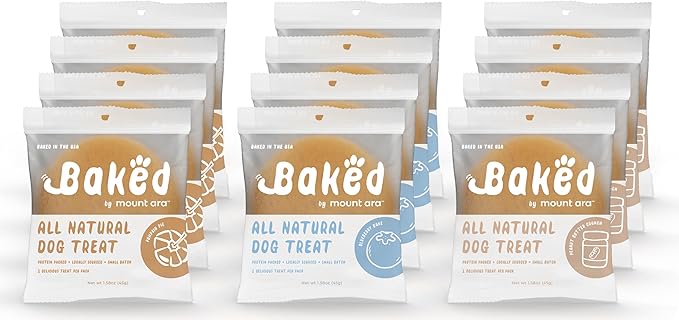 Baked Dog Treats Human Grade All Natural (24 Pack) Dog Treats Individually Wrapped, Blueberry, Pumpkin, & Peanut Butter Dog Cookies, 1.75 Ounces Each (24 Cookies, Variety)