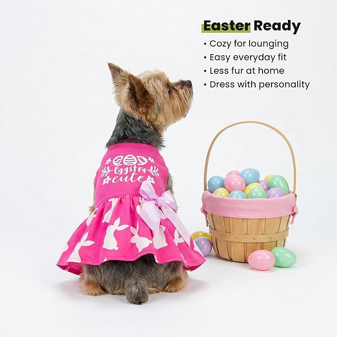 Fitwarm Eggstra Cute Easter Outfit, Bunny Dress, Holiday Clothes for Small Dogs and Cats, Hot Pink, Medium
