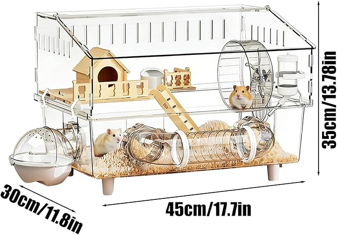 Hamster Cages - Detachable Acrylic Crate 45 * 30 * 34.5cm,Hamster Enclosure | for Outdoor Travel Small Animal House Play Home