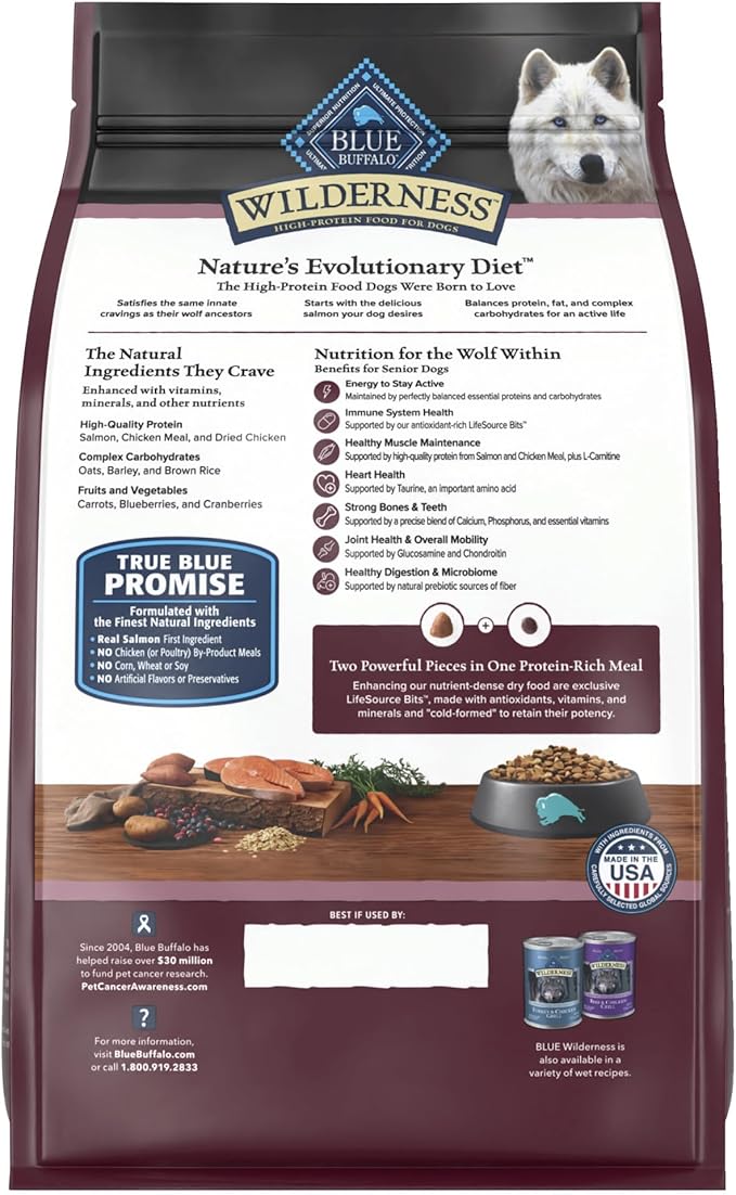 Blue Buffalo Wilderness High-Protein Natural Dry Food for Senior Dogs, Salmon Recipe, 13-lb. Bag