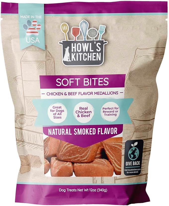 Howl's Kitchen Soft Bites, 12 oz Bag, 1 Count, Real Chicken and Beef Flavor, Rawhide Free, Soft and Chewy Dog Treats for Training, For All Breed Sizes