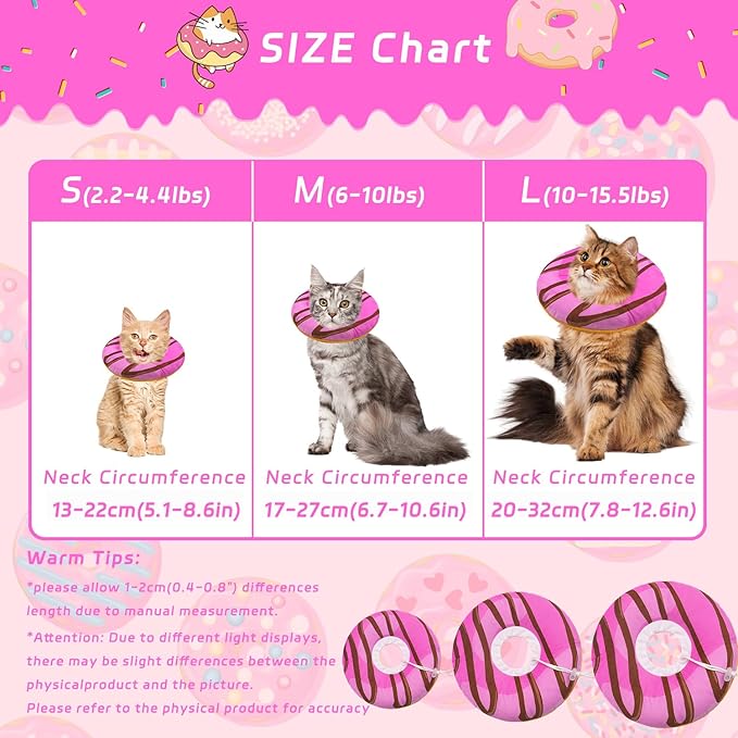 Seyezo Cat Cone Collar Soft, Adjustable Cat Recovery Collars Kitten Cones to Stop Licking, Cute Donut E Collar After Surgery, Anti-Lick Wound Healing Elizabethan Collar for Kittens (Pink, Small)