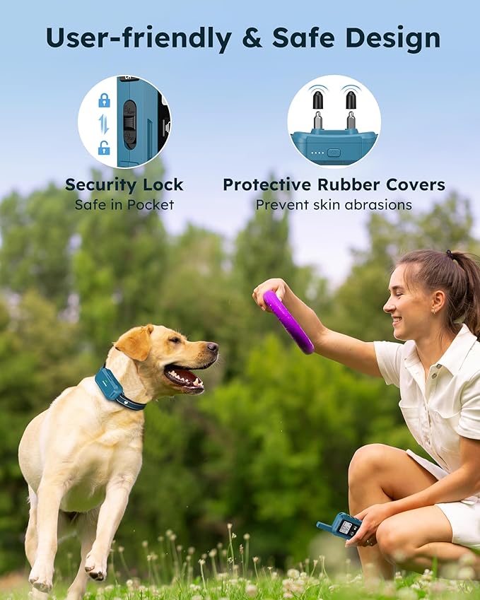 Jugbow Dog Shock Collar - 4200FT Dog Training Collar with Remote, IPX7 Waterproof Electric Collar with 4 Training Modes, Security Lock, Rechargeable e-Collar for Dogs 10-120lbs (Blue 2 Pack)
