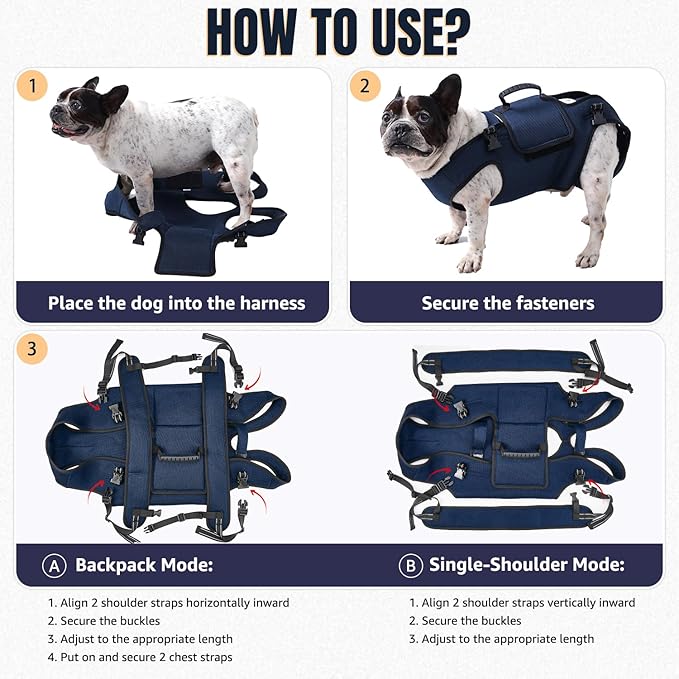 Nasjac Dog Lift Harness for Large Dogs - Full Body Dog Sling Carrier with Adjustable Straps & Control Handle, Breathable Backpack for Elderly Injured Arthritic Disabled Medium Large Dogs, Navy XL