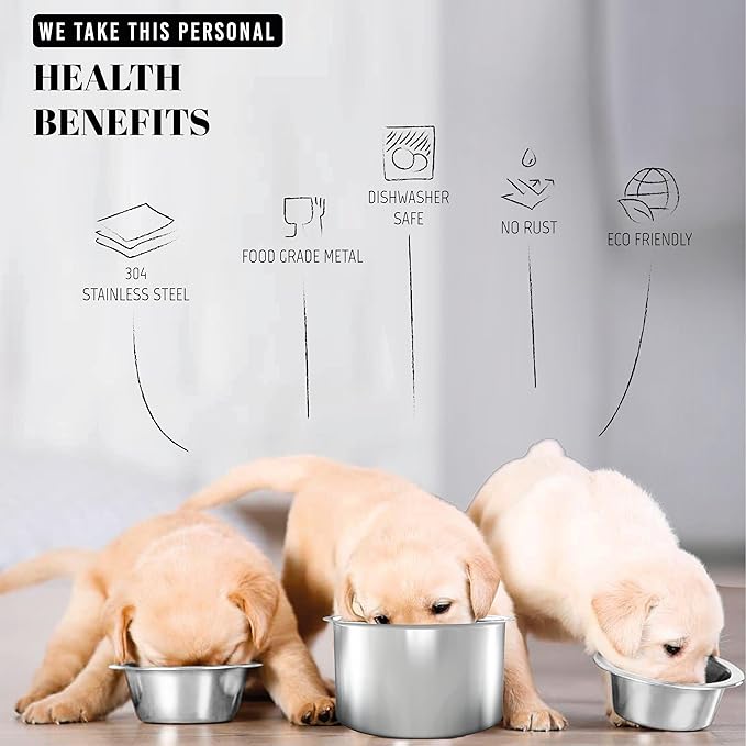 AVERYDAY 46oz Stainless Steel Dog Bowls Set, 2 Pack for Replacement Dogs Bowl Stand, 5.7 Cups Metal Dog Bowls, 7 Inch Medium Dogs Water Bowl for Raised Feeder with Opening 7.09-7.24"