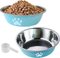 kathson 2 Pack Stainless Steel Dog Bowls,6" Spill Proof Metal Dog Food Bowls,Nonslip Rubber Bottom Pet Food and Water Bowl Set,Puppy Dishes Feeder for Medium Small Dogs,Blue