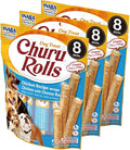 INABA Churu Rolls for Dogs, Grain-Free, Soft/Chewy Baked Chicken Wrapped Churu Filled Dog Treats, 0.42 Ounces Each Stick| 24 Stick Treats Total, Chicken with Cheese Recipe