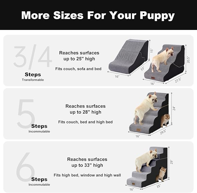 ZOMISIA Dog Ramp for High Beds - 29" H 6 Steps Pet Stairs for Large Dogs with Tunnel 2 in 1 with Zippers Suitable, Indoor Cat Ladders with Non-Slip Bottom, Black