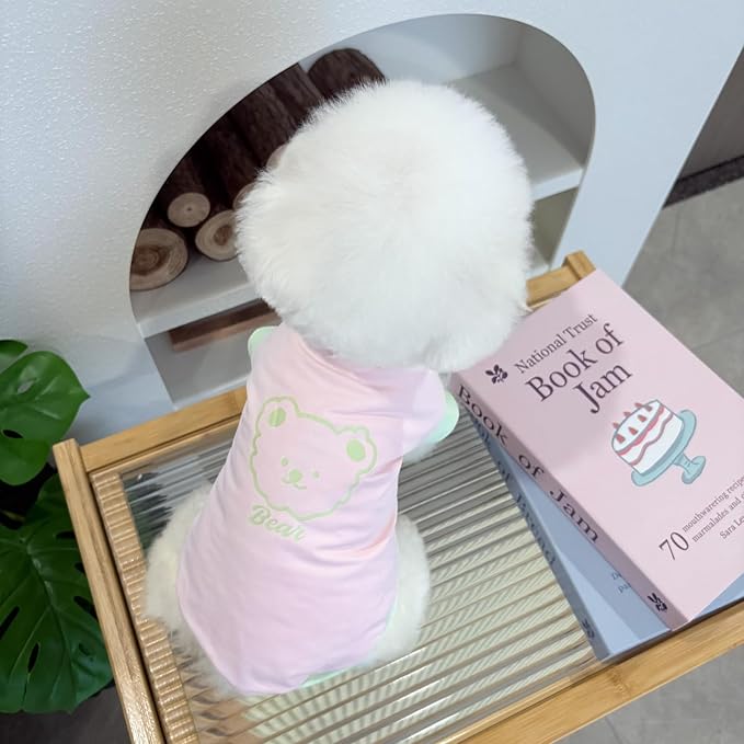 Dog Cat Summer Tank Top T-Shirt - Breathable Cool Ice Silk Sun Protection Pet Tank Top with Bear Print, Soft Stretch Puppy Clothes for Small and Medium Dogs and Cats