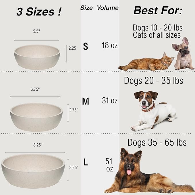 Loving Pets - Dolce Bamboo - Eco-Friendly Pet Bowls & Dishes for Dog, Cats, Puppy Food and Water Bowl -Sustainable and Dishwasher Safe, Made with Real Bamboo (Medium, Oat-Beige)