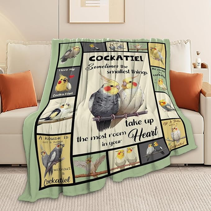 Parrot Bird Throw Blanket Cute Cockatiel Stuff Gifts for Kids Girls Boys Adults Women Men Soft Cozy Warm Plush Fluffy Fuzzy Fleece Blanket Decor 50''X60''