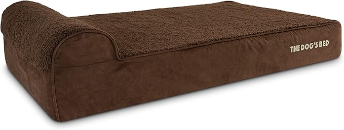 The Dog’s Bed Orthopedic Memory Foam Dog Bed with Headrest, Calming Surface – CertiPUR-Certified Foam, Plush Fabric, Brown Plush, XL, 6-Inch
