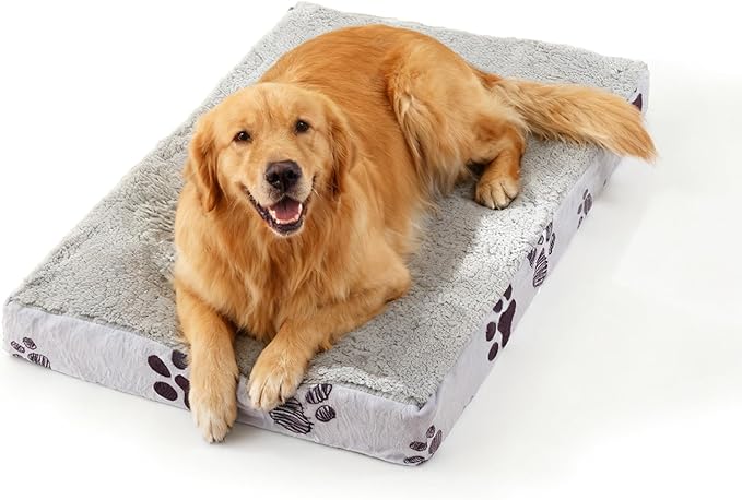 Large Dog Bed for Crate, 35x22 Inch Washable Crate Mat with Removable Cover & Anti-Slip Bottom, Comfy Orthopedic Egg Crate Foam Flat Pet Bed, Light Grey