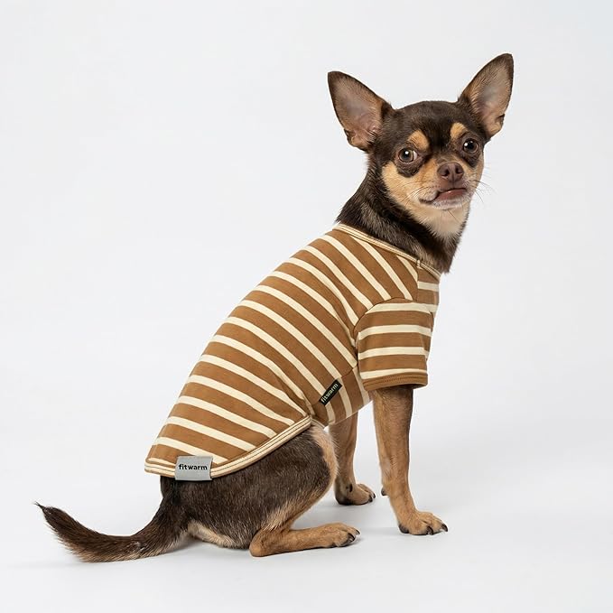 Fitwarm 3 Pack Color Block Striped Dog Shirt, Summer Dog Clothes for Small Dogs, Breathable Lightweight Dog Tshirt, Pet Outfit, Navy Blue, Sea Green, Brown, XL