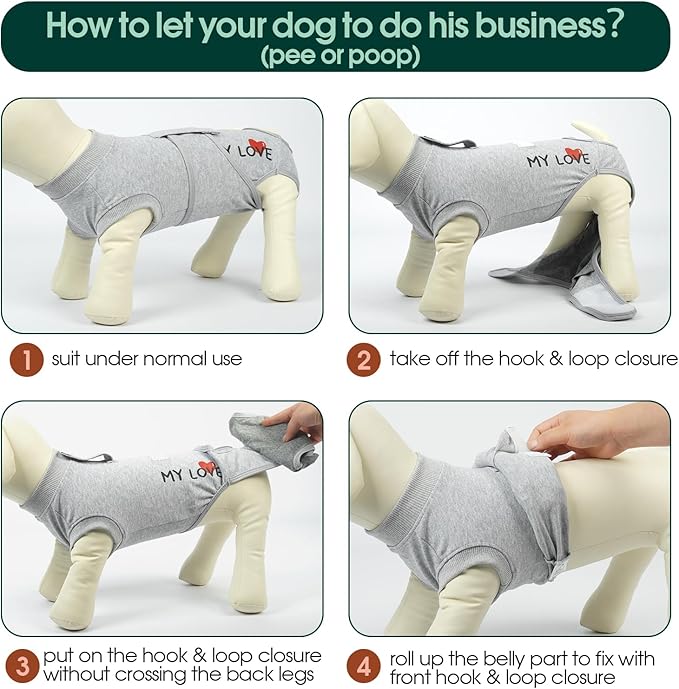 Kuoser Dog Recovery Suit for Male Dogs, Post-Surgery Bodysuit for Spay Neuter, Dog Onesie After Surgery, Anti-Licking Pet Surgical Recovery Suit, Gray S